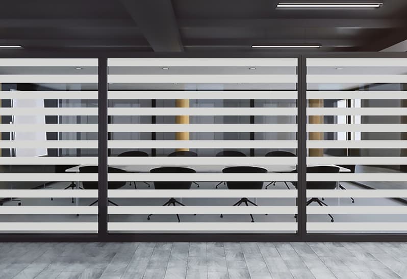 smart film blinds partition in conference room