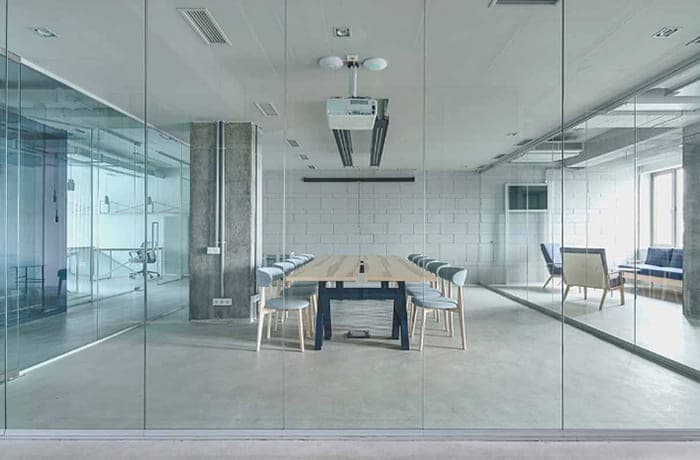 PDLC smart film installed on office glass partition wall